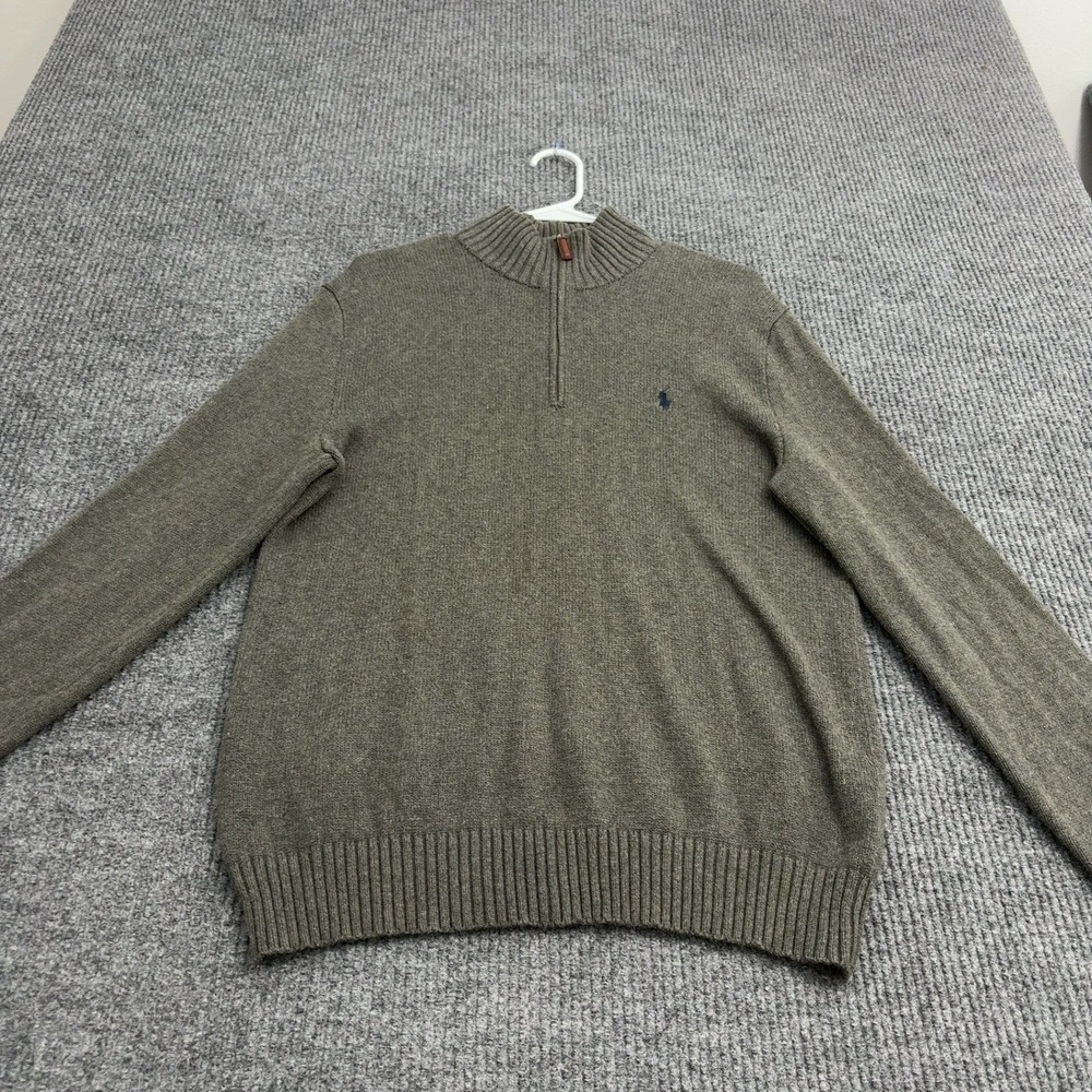 Polo Ralph‎ Lauren Sweater Mens L Olive Cotton Quarter Zip Mock Neck Preppy